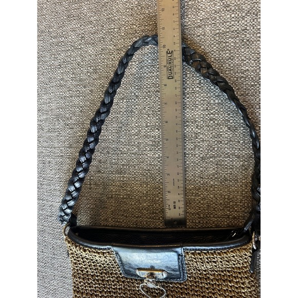 Vintage‎ Brighton Straw Leather Heart Charm Shoulder Bag Women's Tan Black - Picture 12 of 13